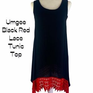 Umgee Black Red Lace Tunic Top Sleeveless Size S